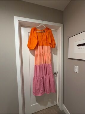 STAUD Orange, Peach & Pink Tiered Maxi Dress! Stunner